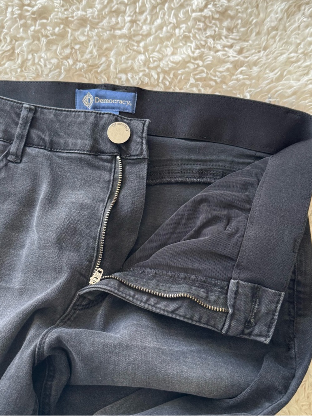 Democracy AB Solution Stretch Wide Leg Bootcut Faded Black Denim Jeans Size 12 - Picture 9 of 11